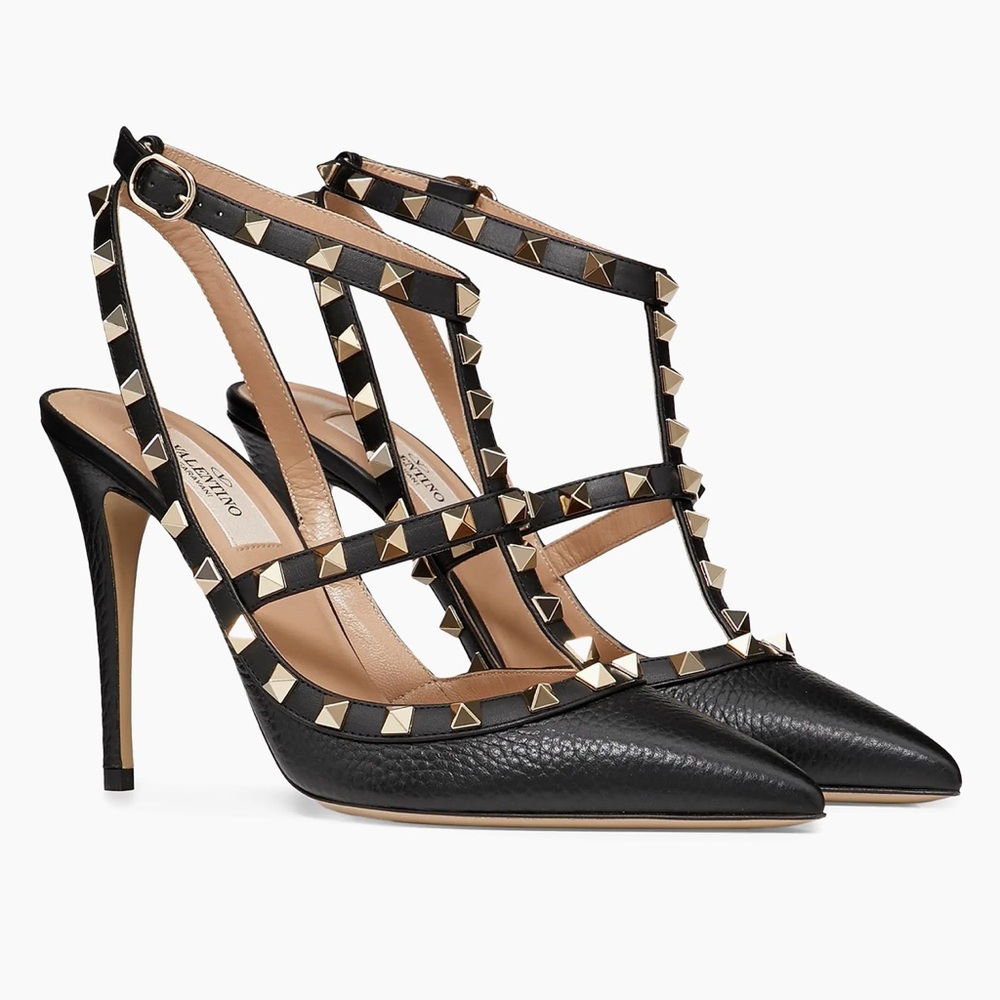Valentino Black and Gold Studded Heels